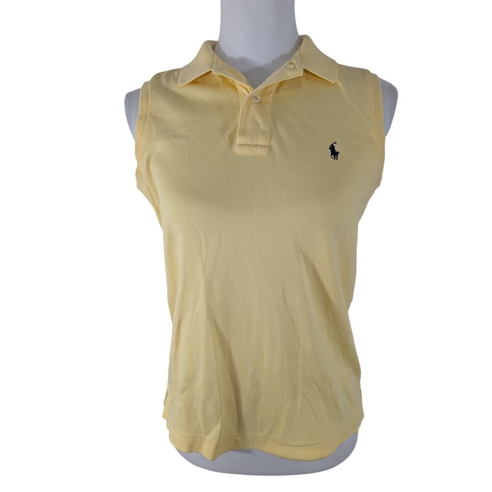 RALPH LAUREN SPORT! LEMON YELLOW CLASSIC SLEEVELESS 3 BUTTON LOGO TOP, SHIRT! S - Picture 2 of 11